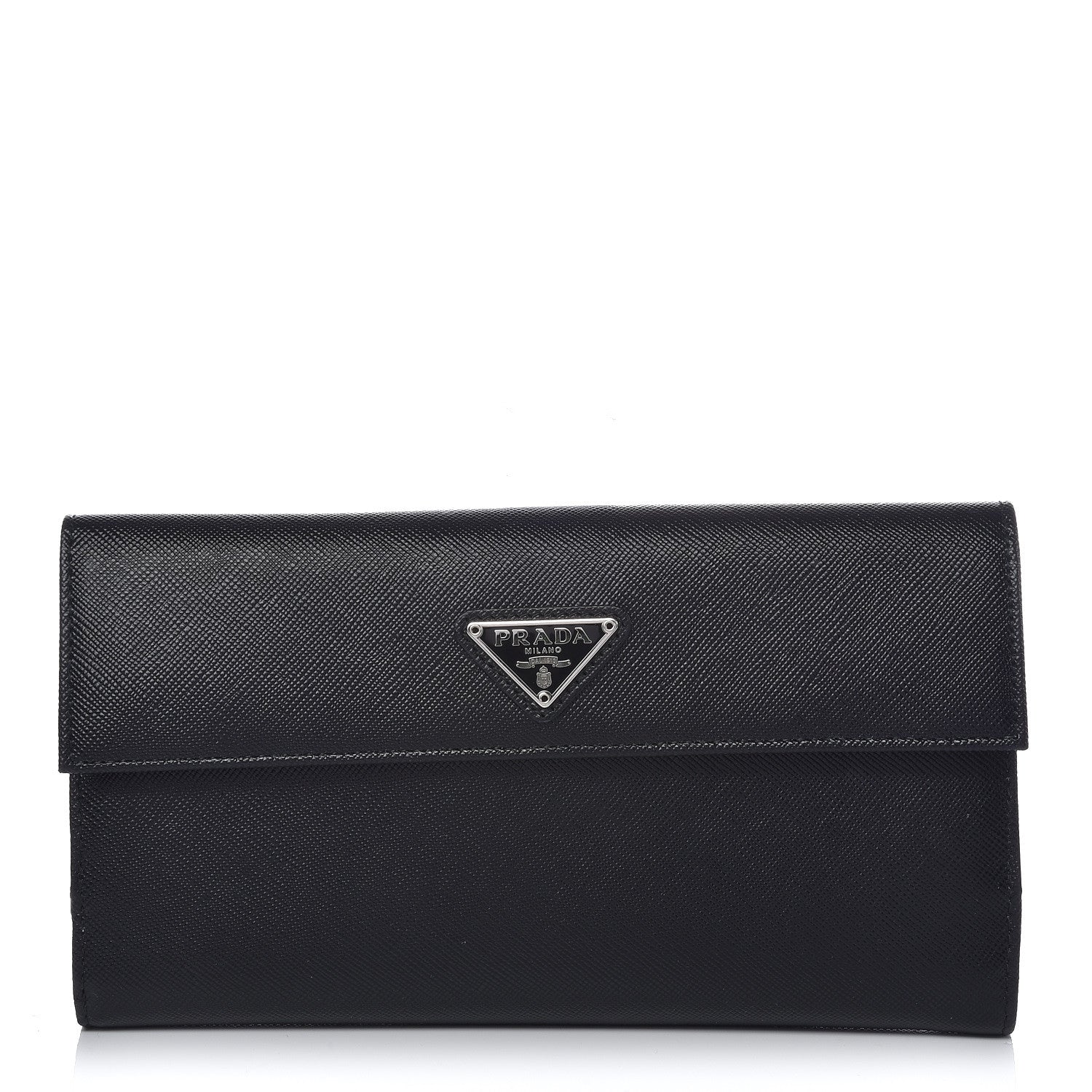 Prada Saffiano Continental Flap Wallet Black 1 of 9