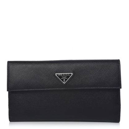 Prada Saffiano Continental Flap Wallet Black 1 of 9