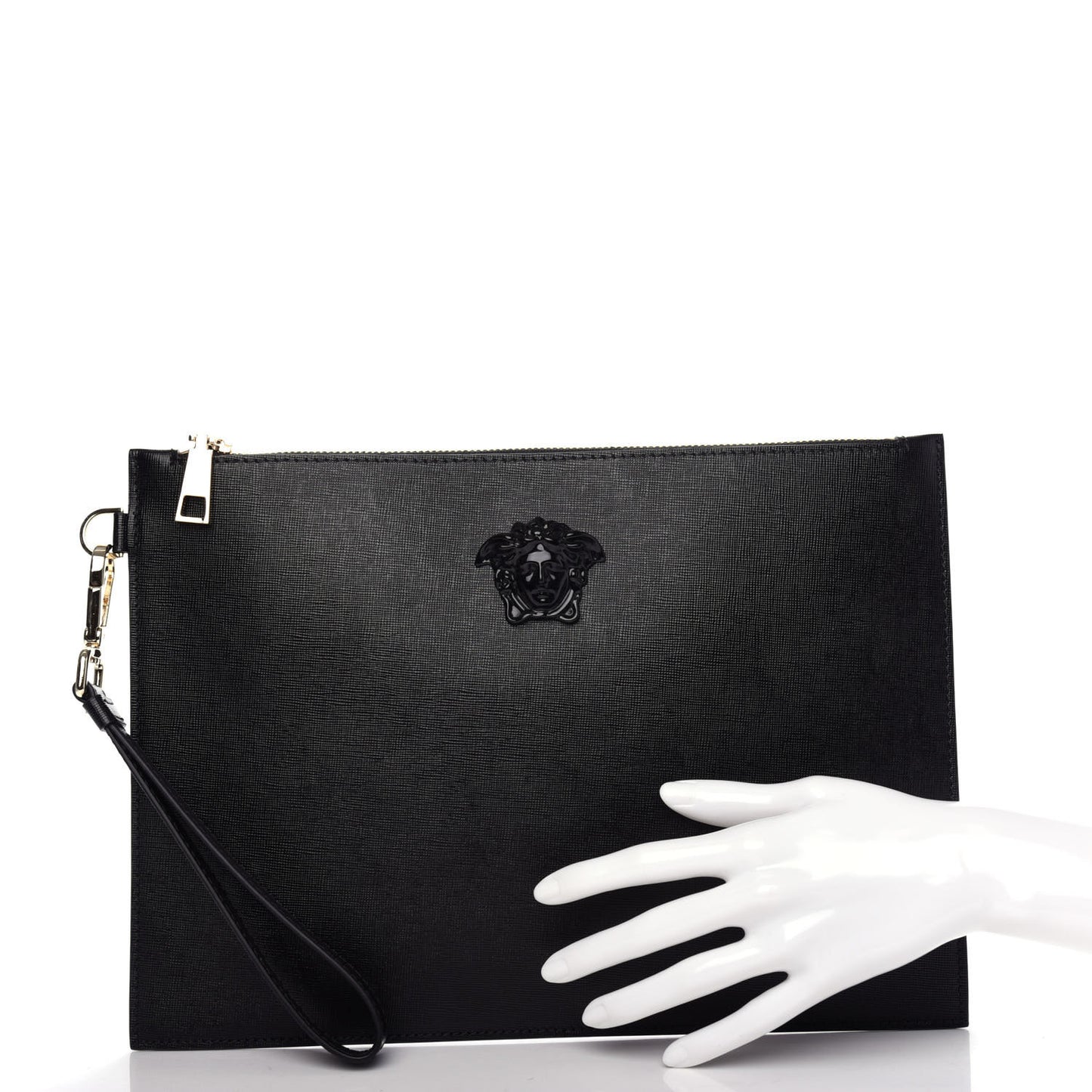 Saffiano Medusa Wrist Pouch Black