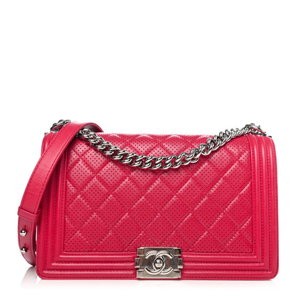 Chanel Perforated Lambskin Quilted New Medium Boy Flap Dark Pink 1 of 4