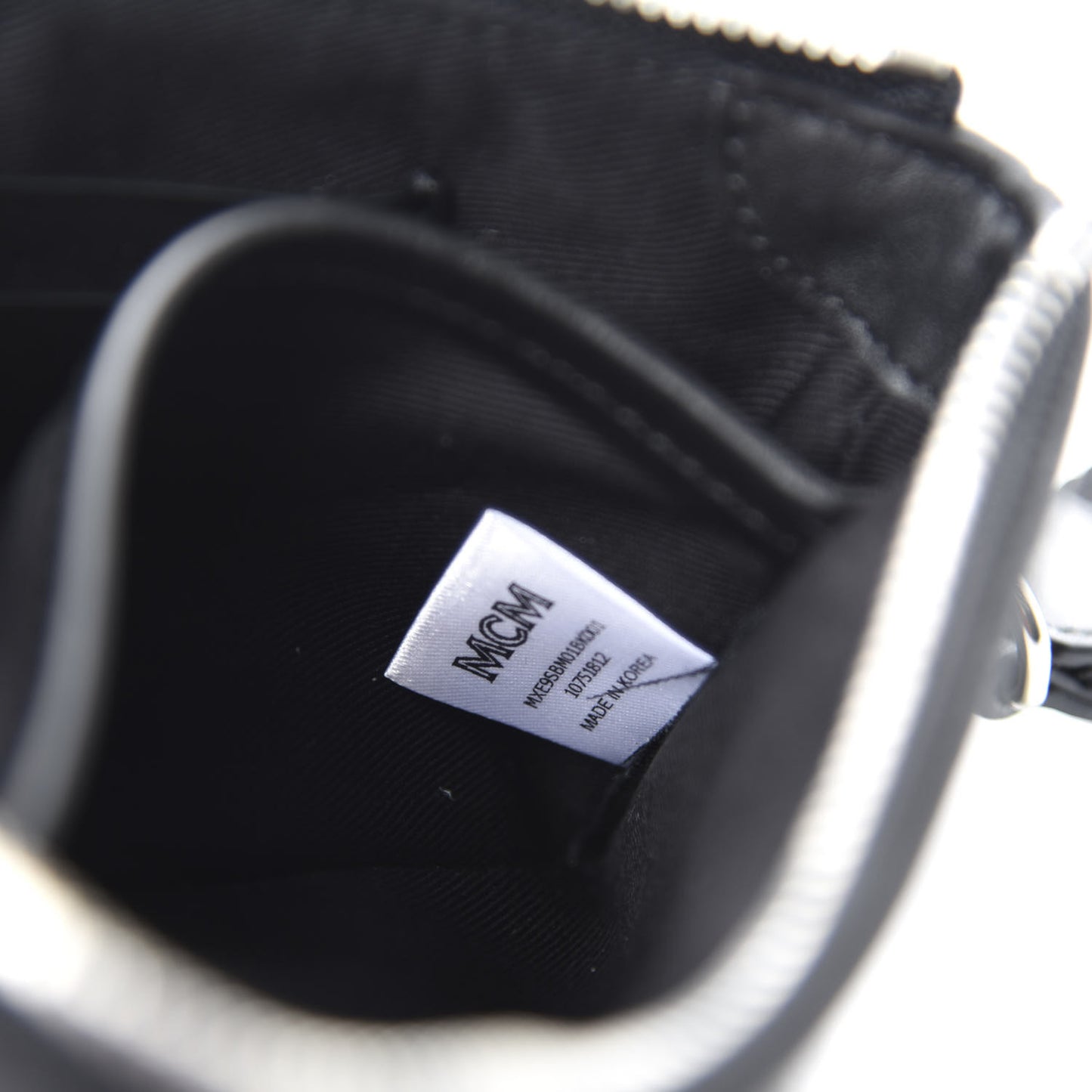 Calfskin Wristlet Logo Zip Pouch Black