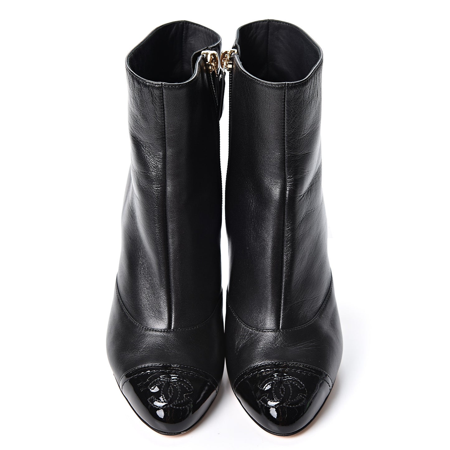 Lambskin Patent Cap Toe Short Ankle Boots 35.5 Black