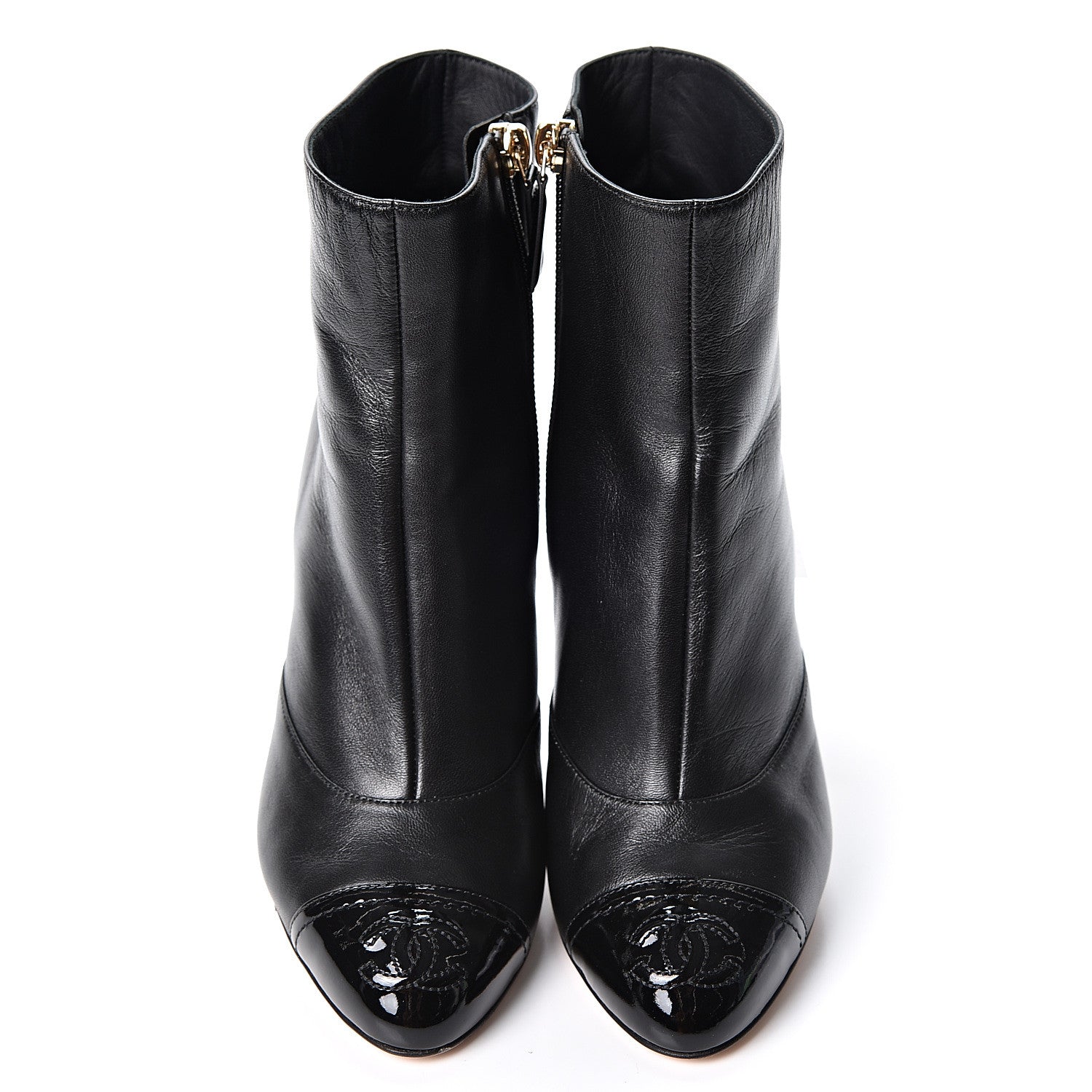 Chanel Lambskin Patent Cap Toe Short Ankle Boots 35.5 Black 6 of 12