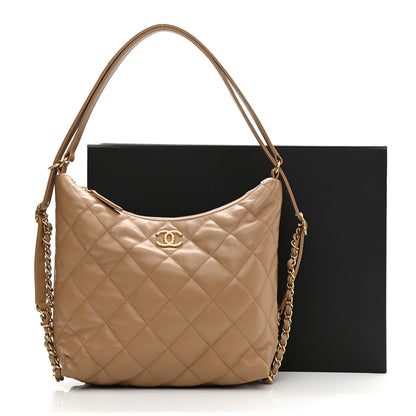 Chanel Lambskin Quilted Hobo Beige 11 of 11