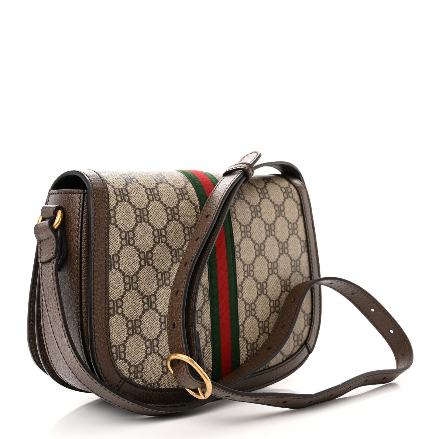 X BALENCIAGA BB Supreme Monogram Web Small Ophidia Shoulder Bag Beige New Acero