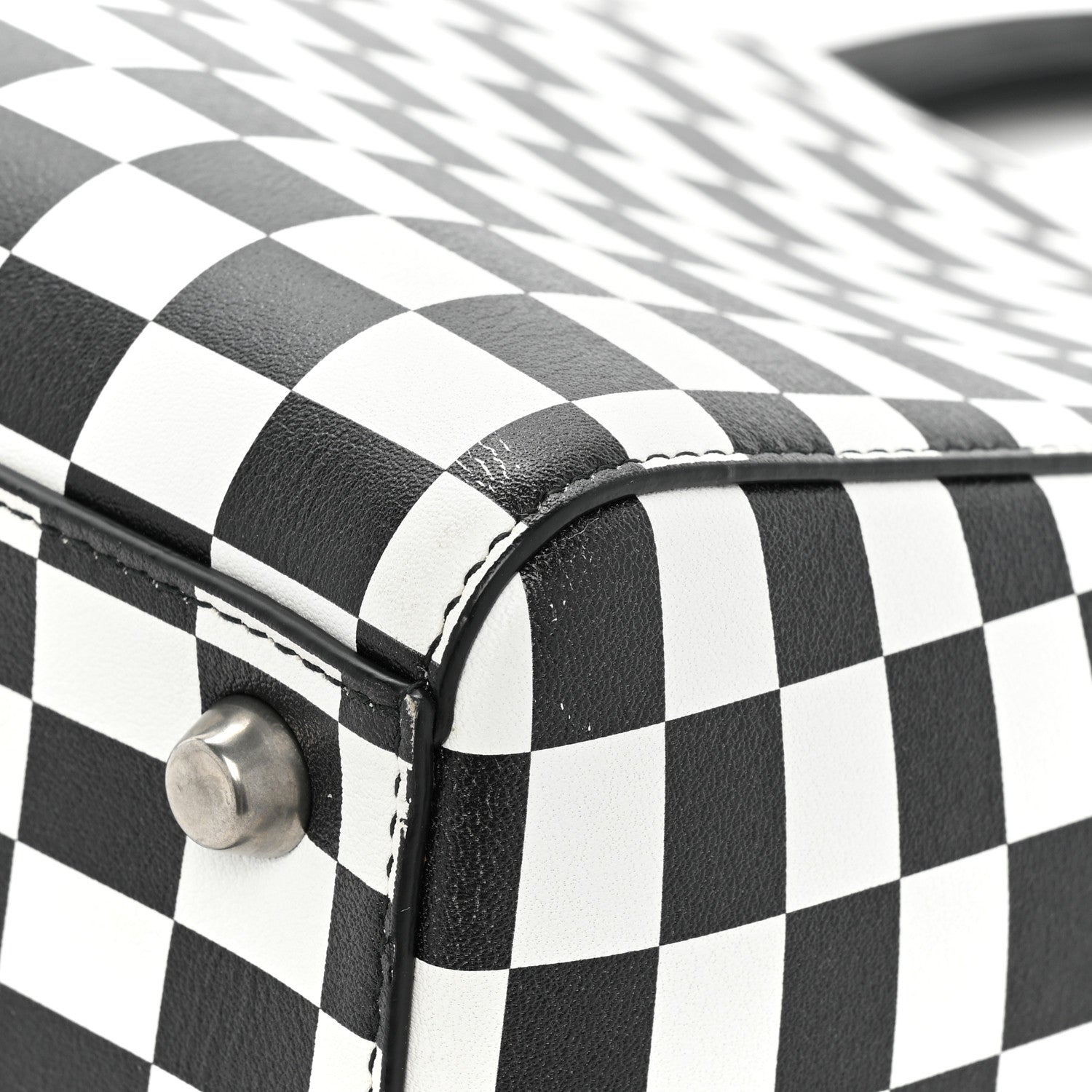 Christian Dior Calfskin Checkered Medium Lady Dior Black White 10 of 12