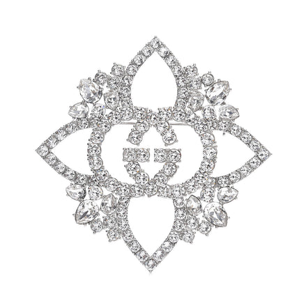 Gucci Metal Crystal Double G Brooch Silver 1 of 4