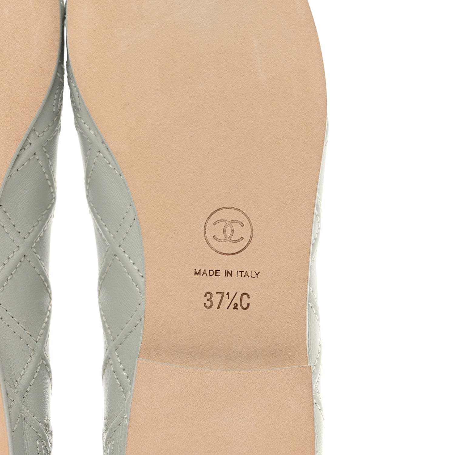 Chanel Lambskin Patent Double Stitched CC Cap Toe Ballerina Flats 37.5 Grey 6 of 9