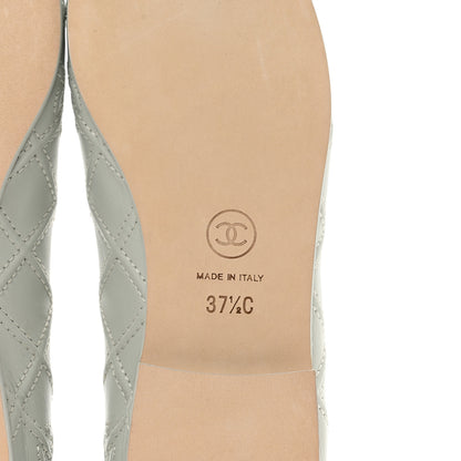 Chanel Lambskin Patent Double Stitched CC Cap Toe Ballerina Flats 37.5 Grey 6 of 9