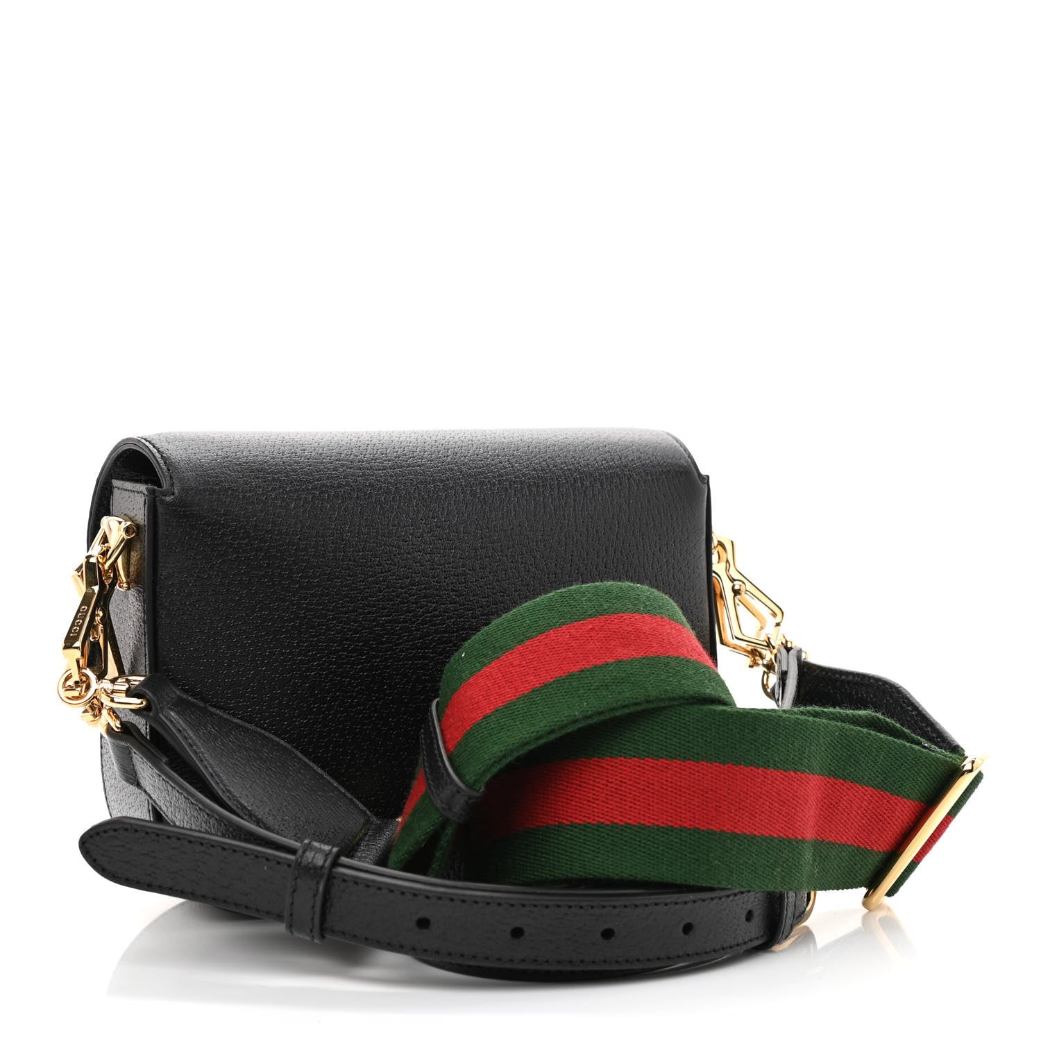 Gucci X ADIDAS Textured Dollar Calfskin Web Trefoil Mini Horsebit 1955 Shoulder Bag Black Off White 4 of 10
