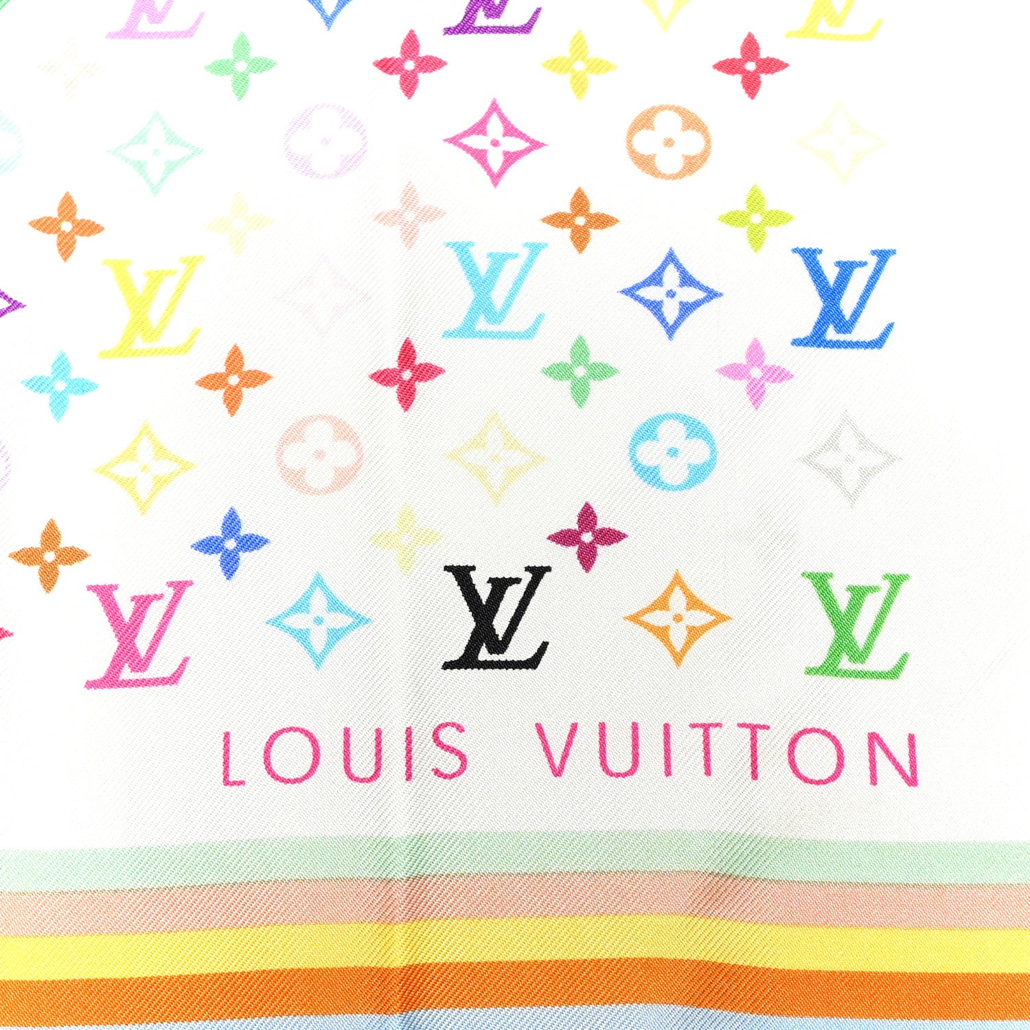 Louis Vuitton Silk Monogram Multicolor Scarf White 4 of 8