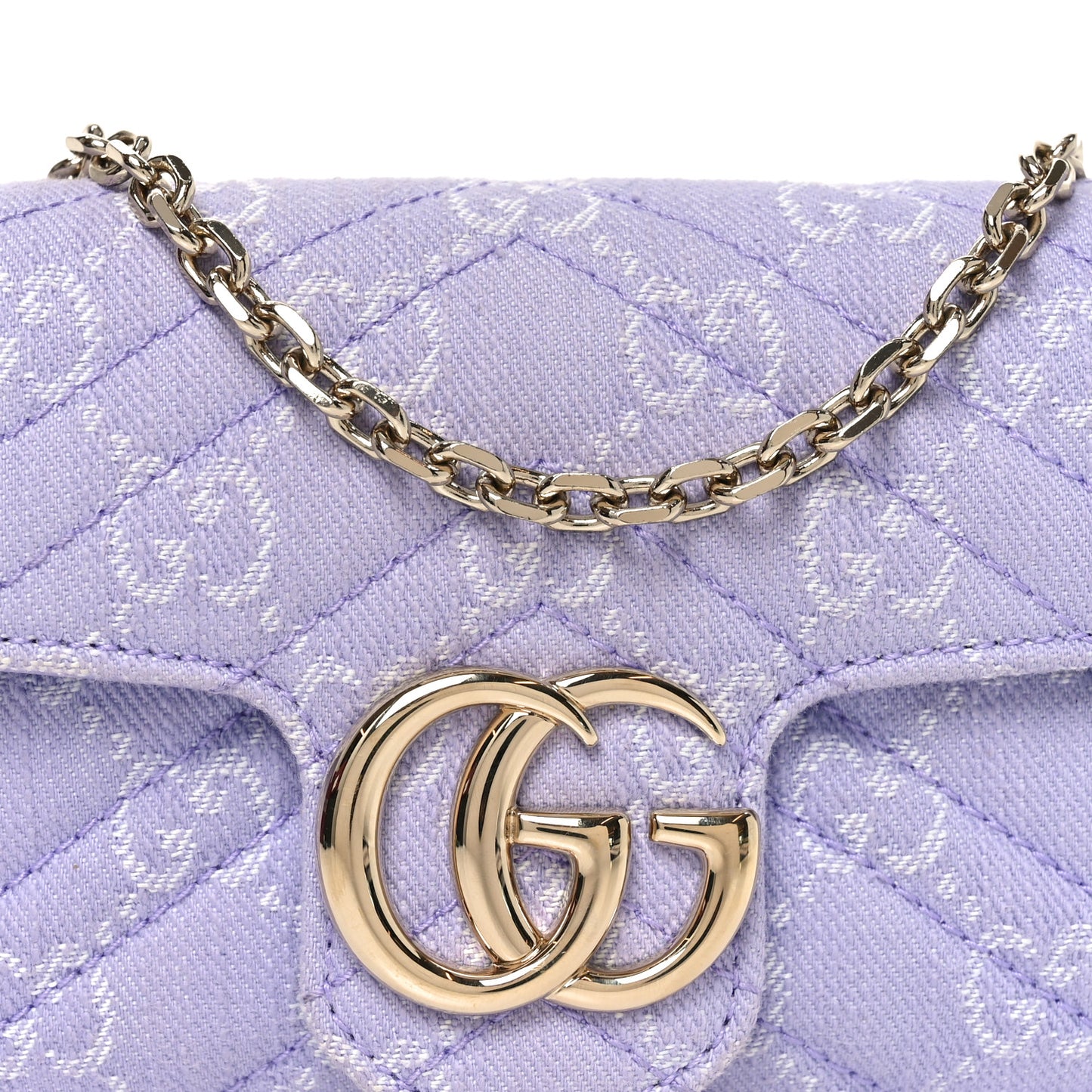 Denim GG Monogram Mini GG Marmont Shoulder Bag Light Purple