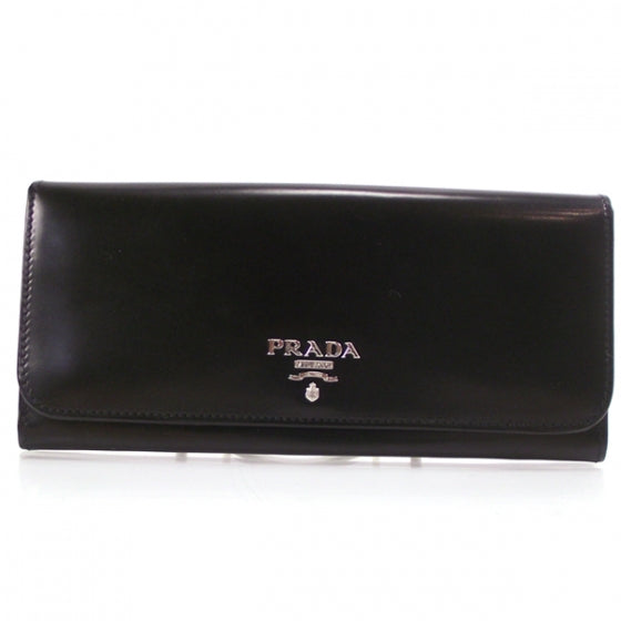 Calfskin Long Wallet Clutch Black