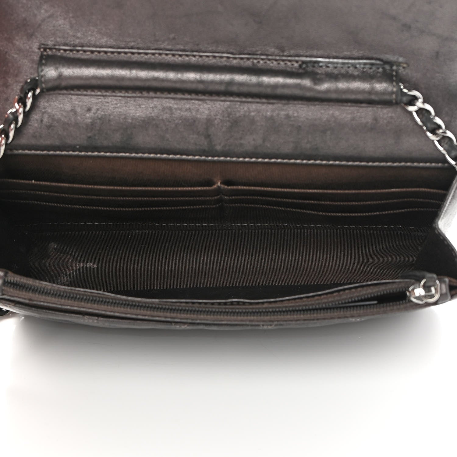 Chanel Metallic Lambskin Quilted Wallet On Chain WOC Dark Grey 5 of 17
