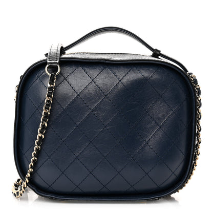 Chanel Calfskin Stitched Vanity Case Black Navy 1 of 10