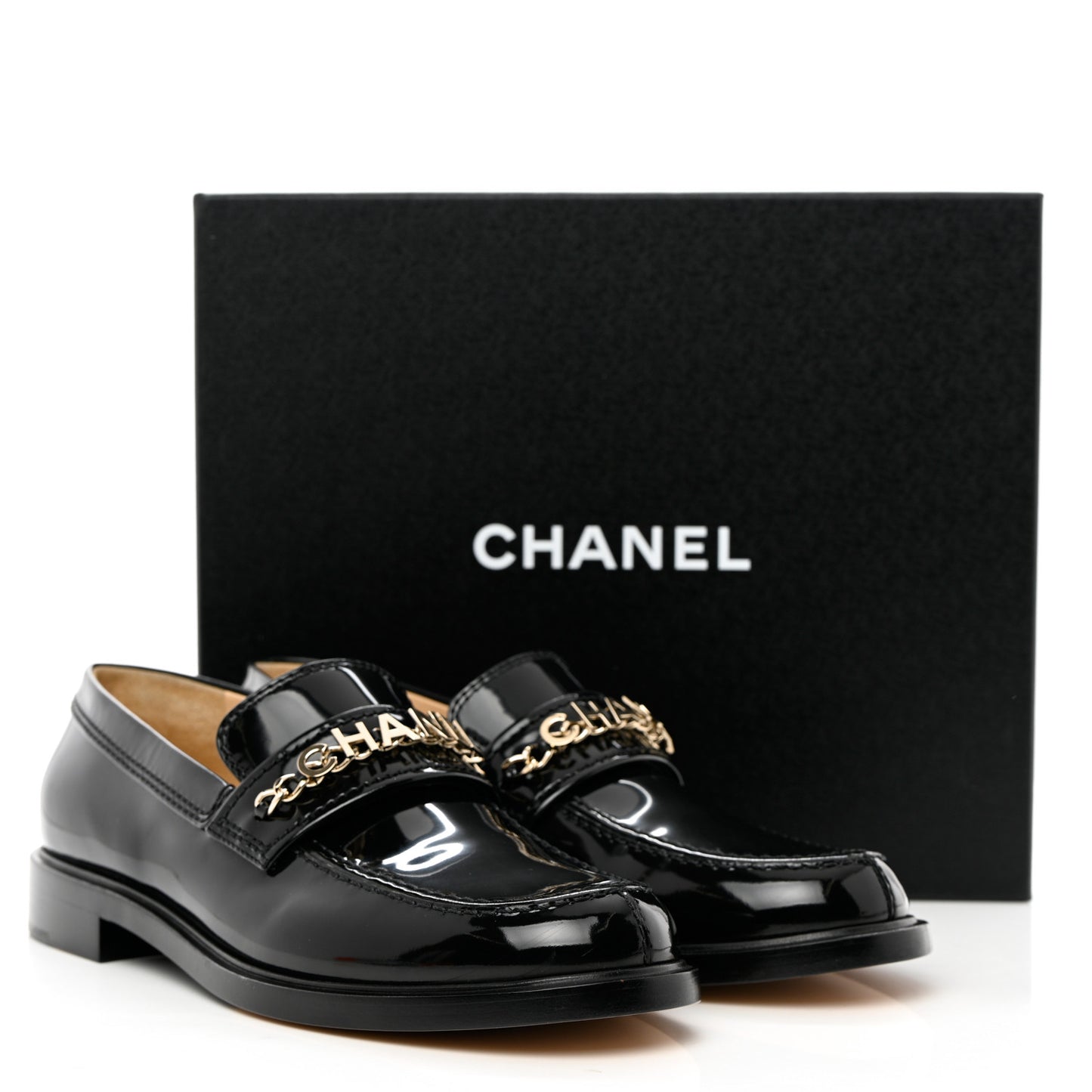 Shiny Calfskin Logo Loafers 42 Black