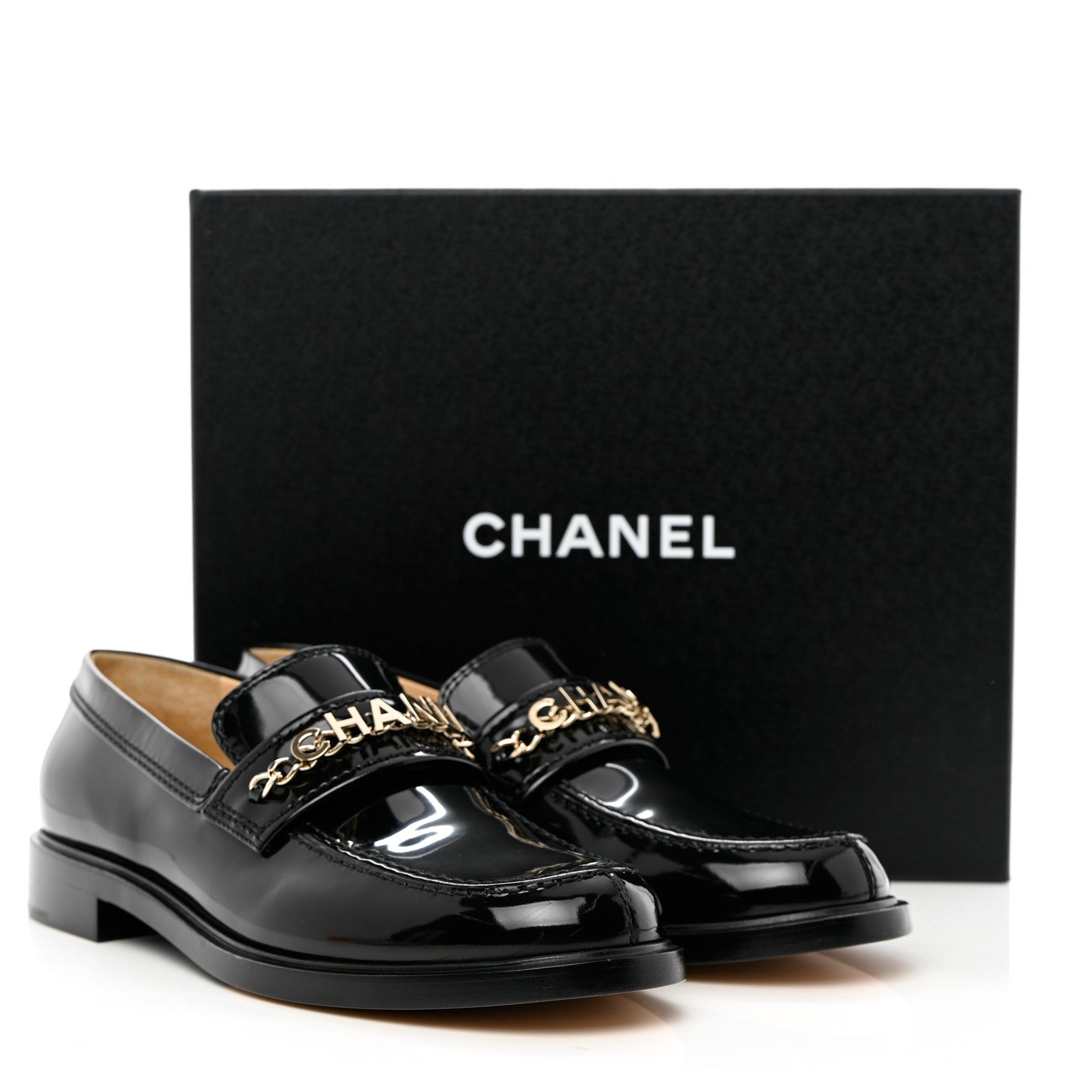 Chanel Shiny Calfskin Logo Loafers 42 Black 9 of 9