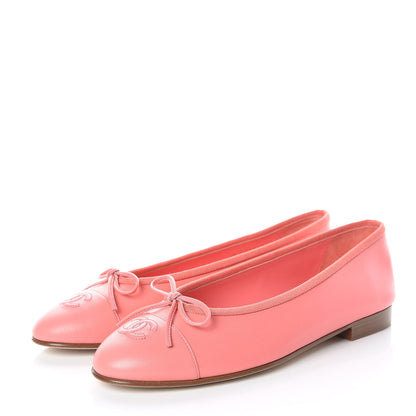 Chanel Goatskin Cap Toe CC Ballerina Flats 38 Pink 3 of 12