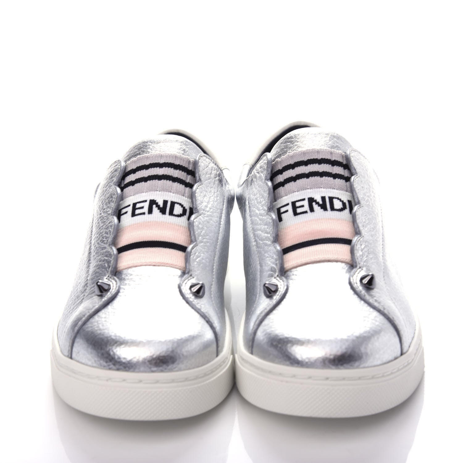 Fendi Metallic Vitello Lurex Rockoclick Slip On Sneakers 36.5 Silver 2 of 11