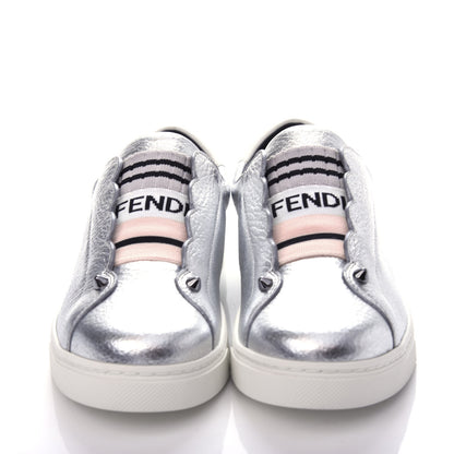 Fendi Metallic Vitello Lurex Rockoclick Slip On Sneakers 36.5 Silver 2 of 11
