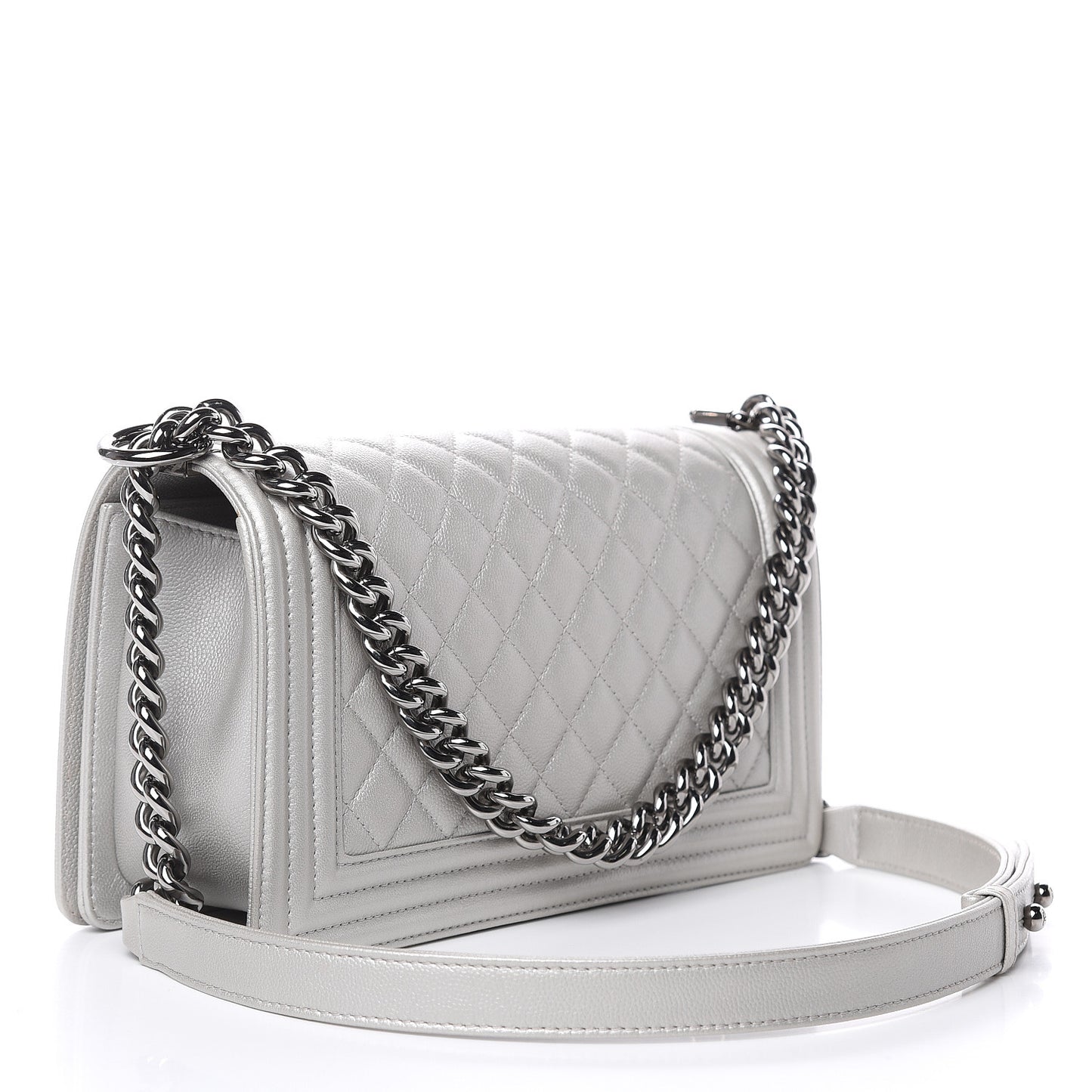 Metallic Caviar Quilted Medium Boy Flap Silver
