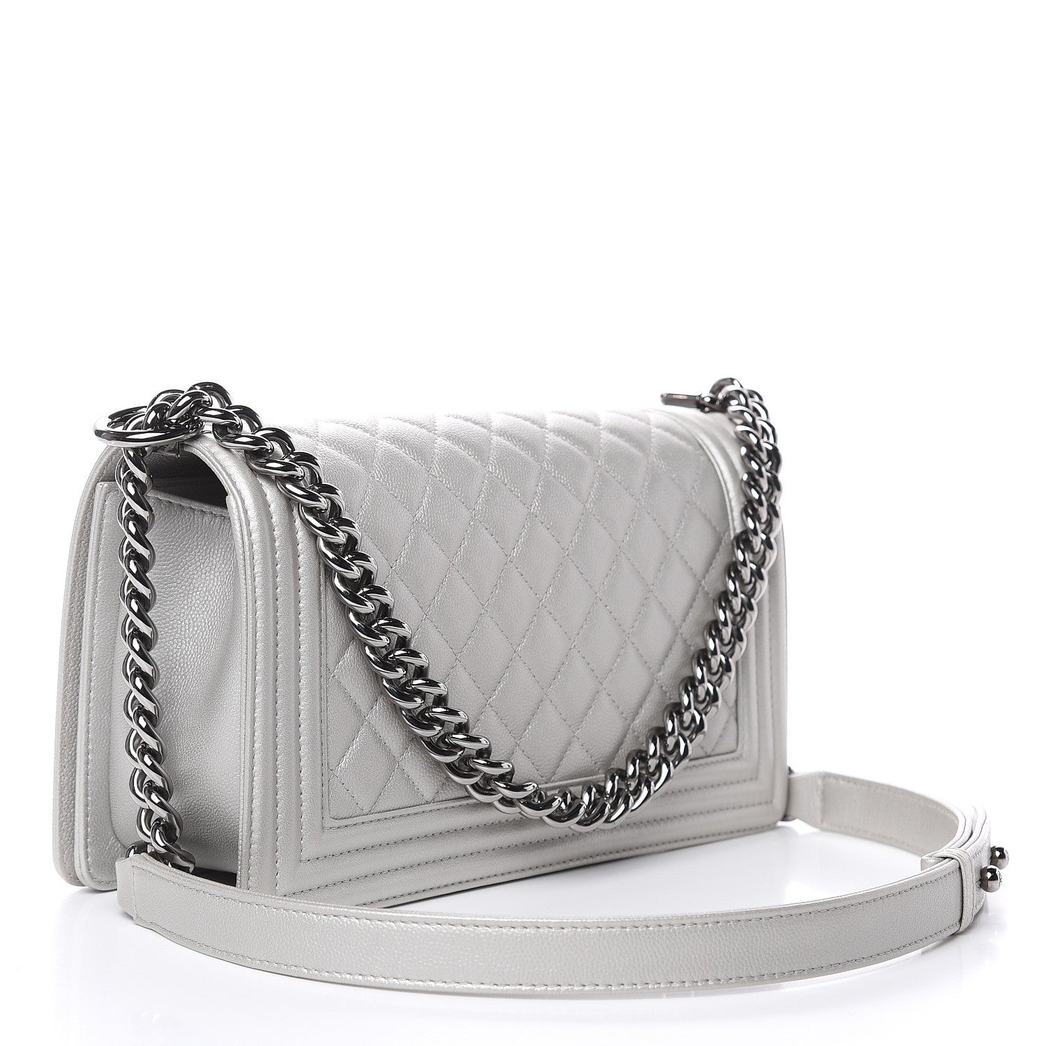 Chanel Metallic Caviar Quilted Medium Boy Flap Silver 3 of 10