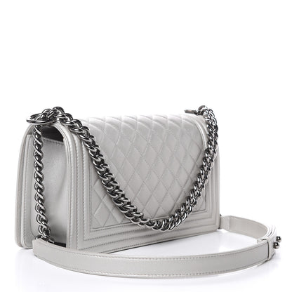Chanel Metallic Caviar Quilted Medium Boy Flap Silver 3 of 10