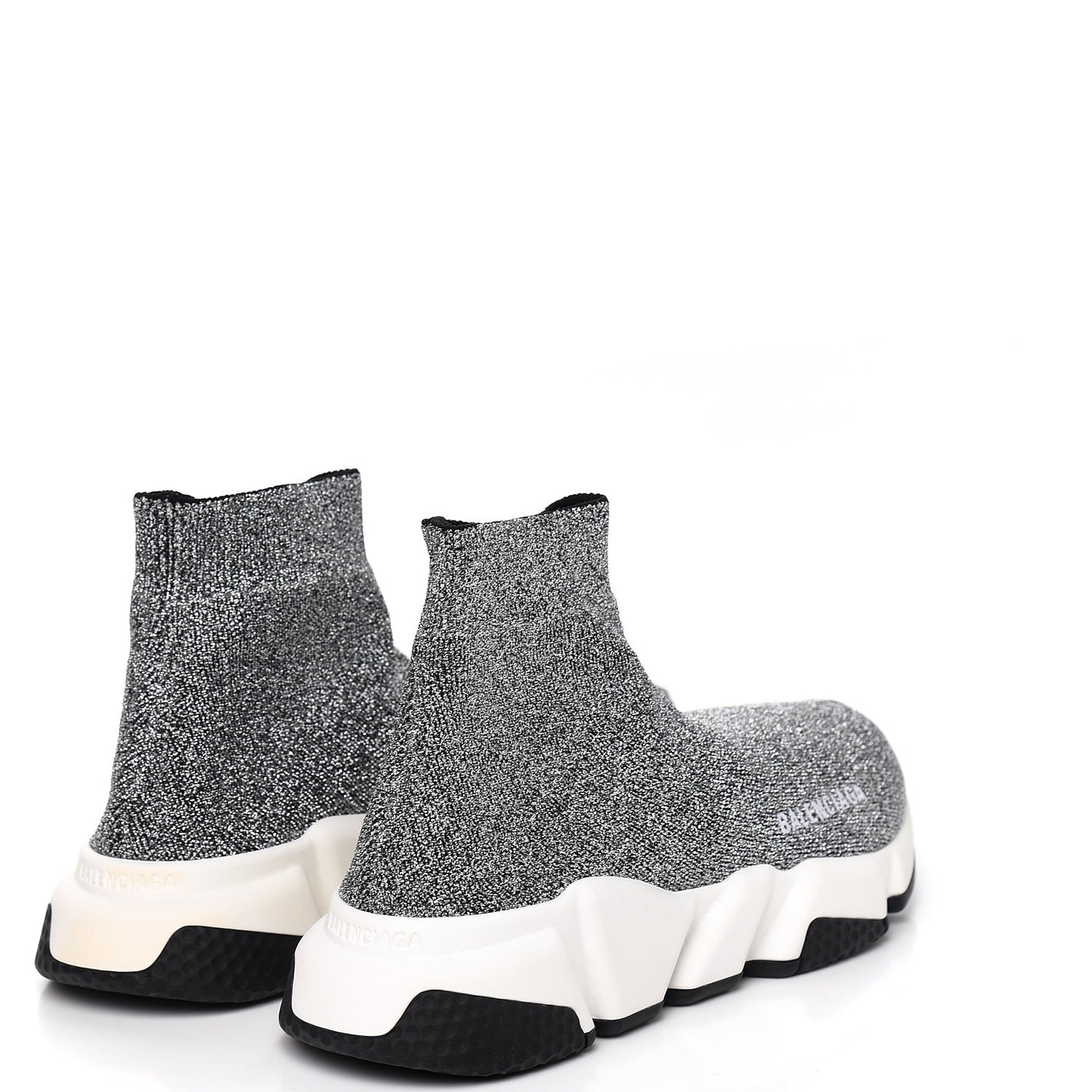 Laminated Knit Bi-Color Sole Womens Speed Sneakers 37 Silver White Black