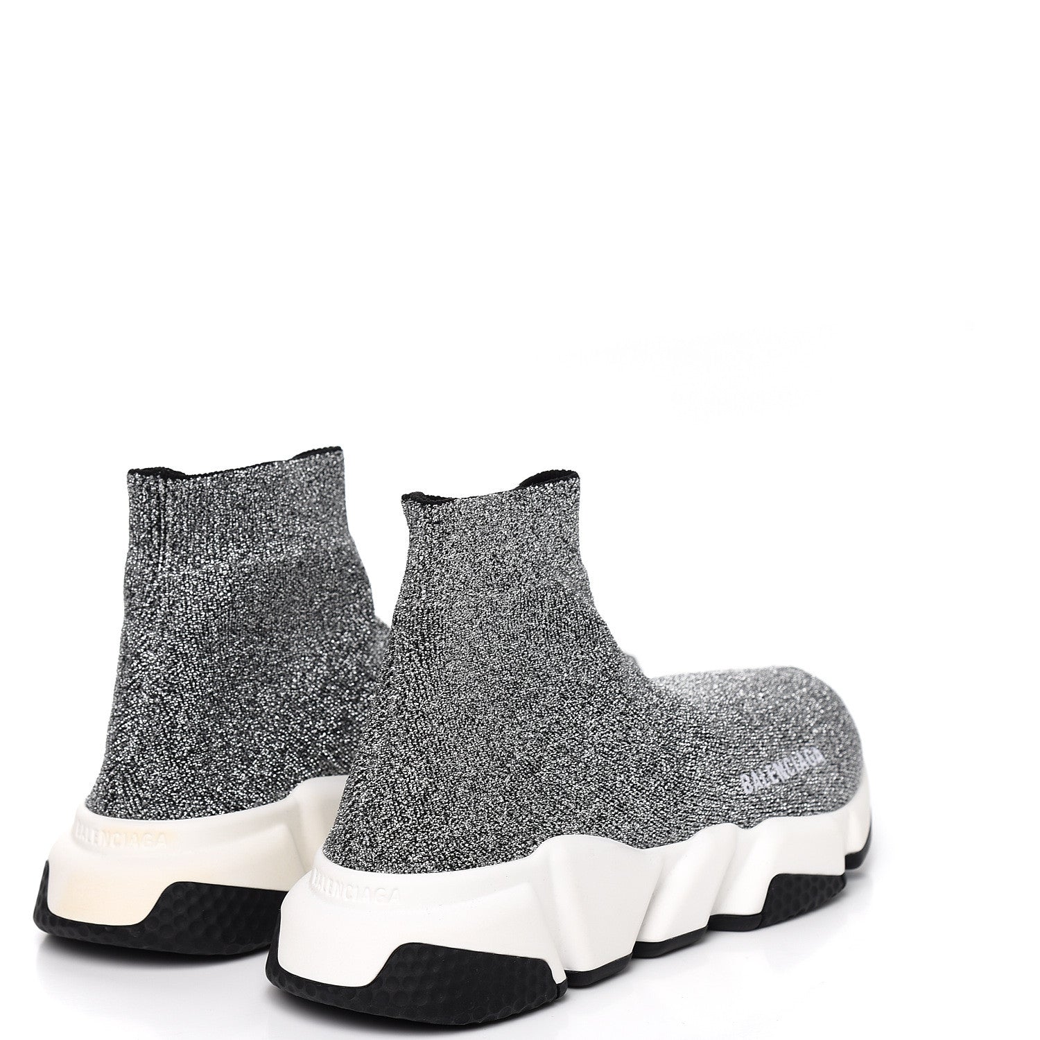 Balenciaga Laminated Knit Bi-Color Sole Womens Speed Sneakers 37 Silver White Black 4 of 9