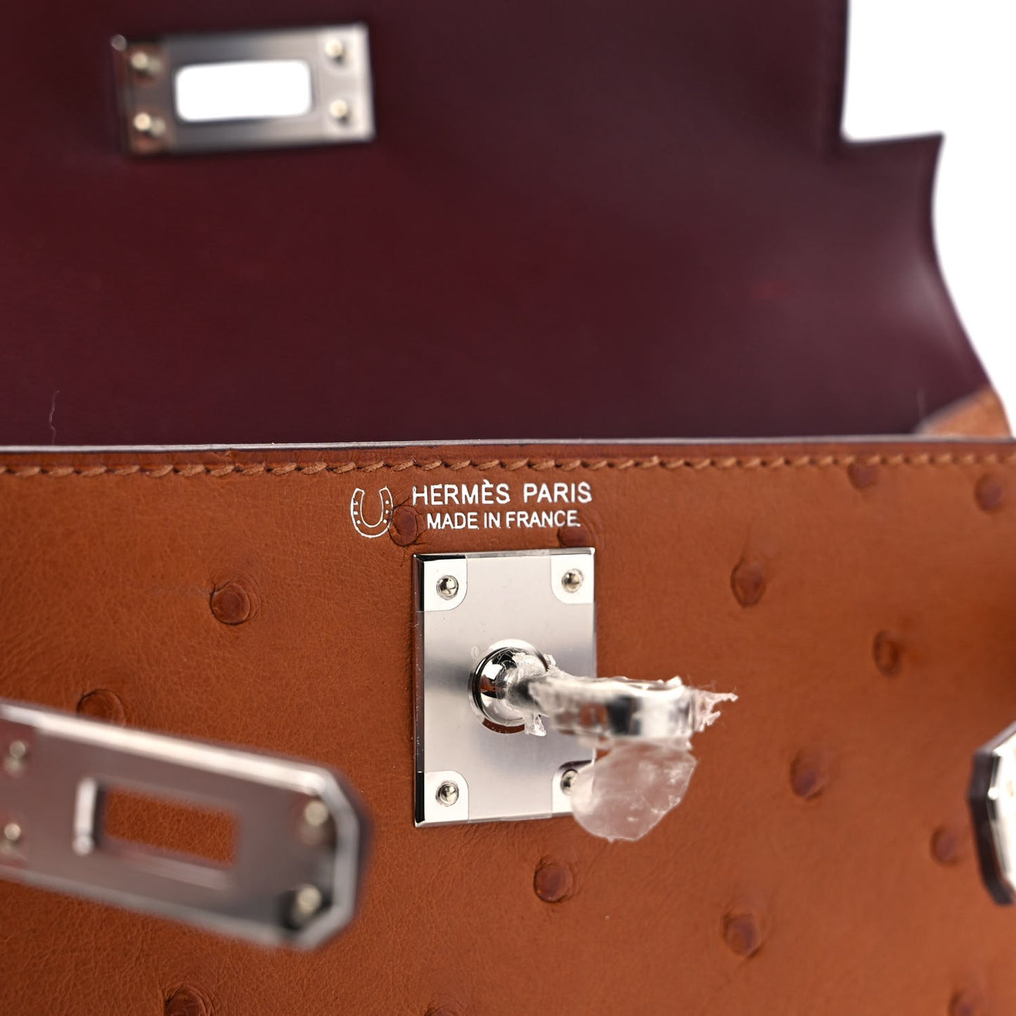 Ostrich Horseshoe Kelly Sellier Mini 20 Cognac Rouge H
