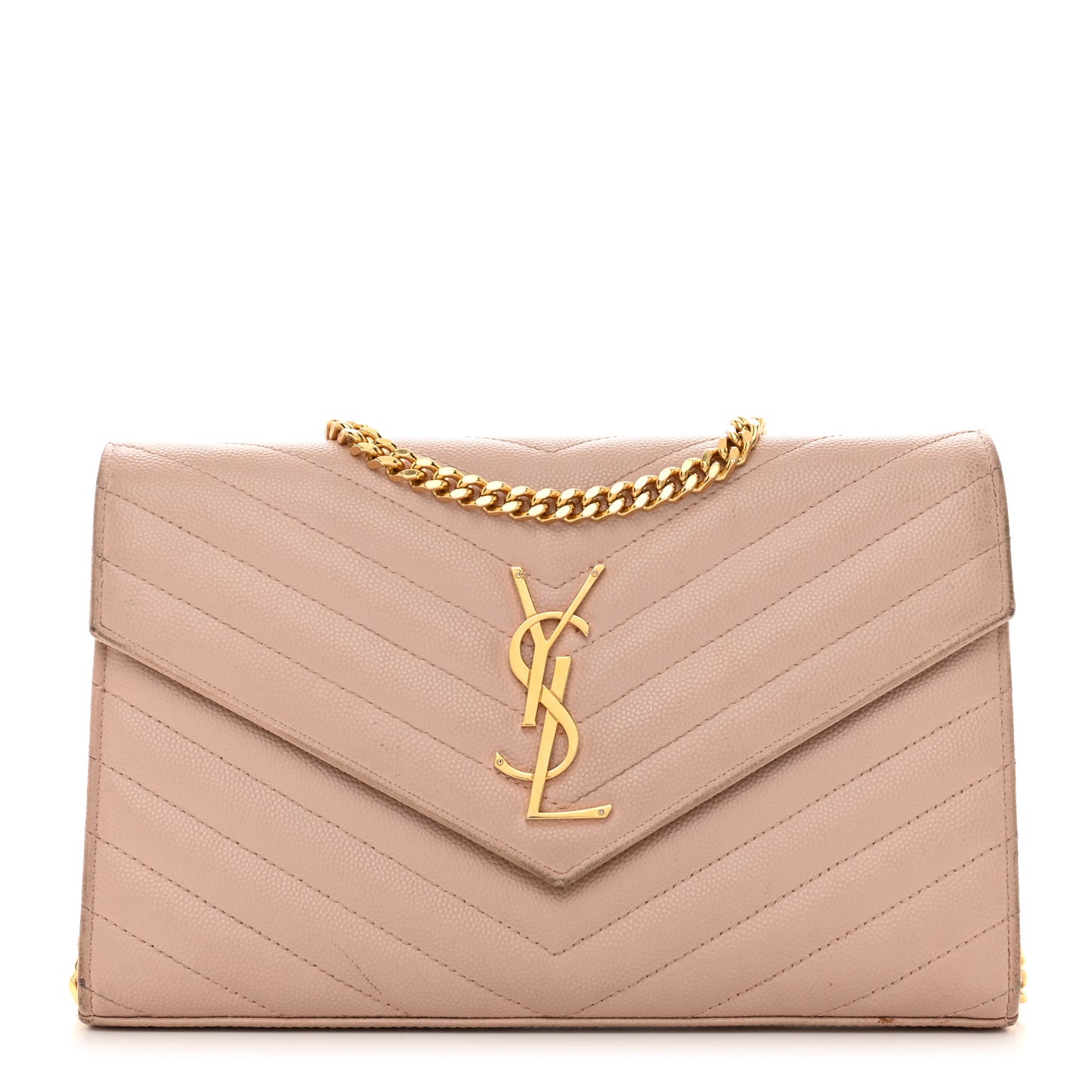 Grain De Poudre Matelasse Chevron Monogram Chain Wallet Pale Blush