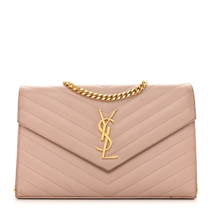 Saint Laurent Grain De Poudre Matelasse Chevron Monogram Chain Wallet Pale Blush 1 of 14