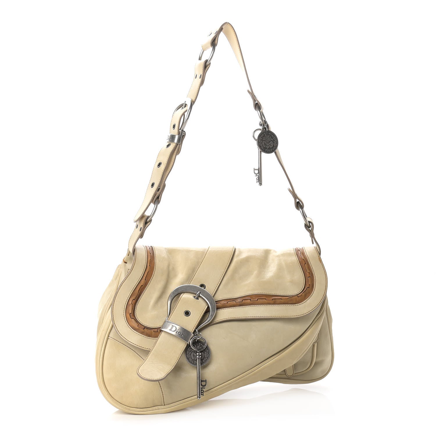 Christian Dior Calfskin Medium Gaucho Double Saddle Bag Ivory 1 of 14
