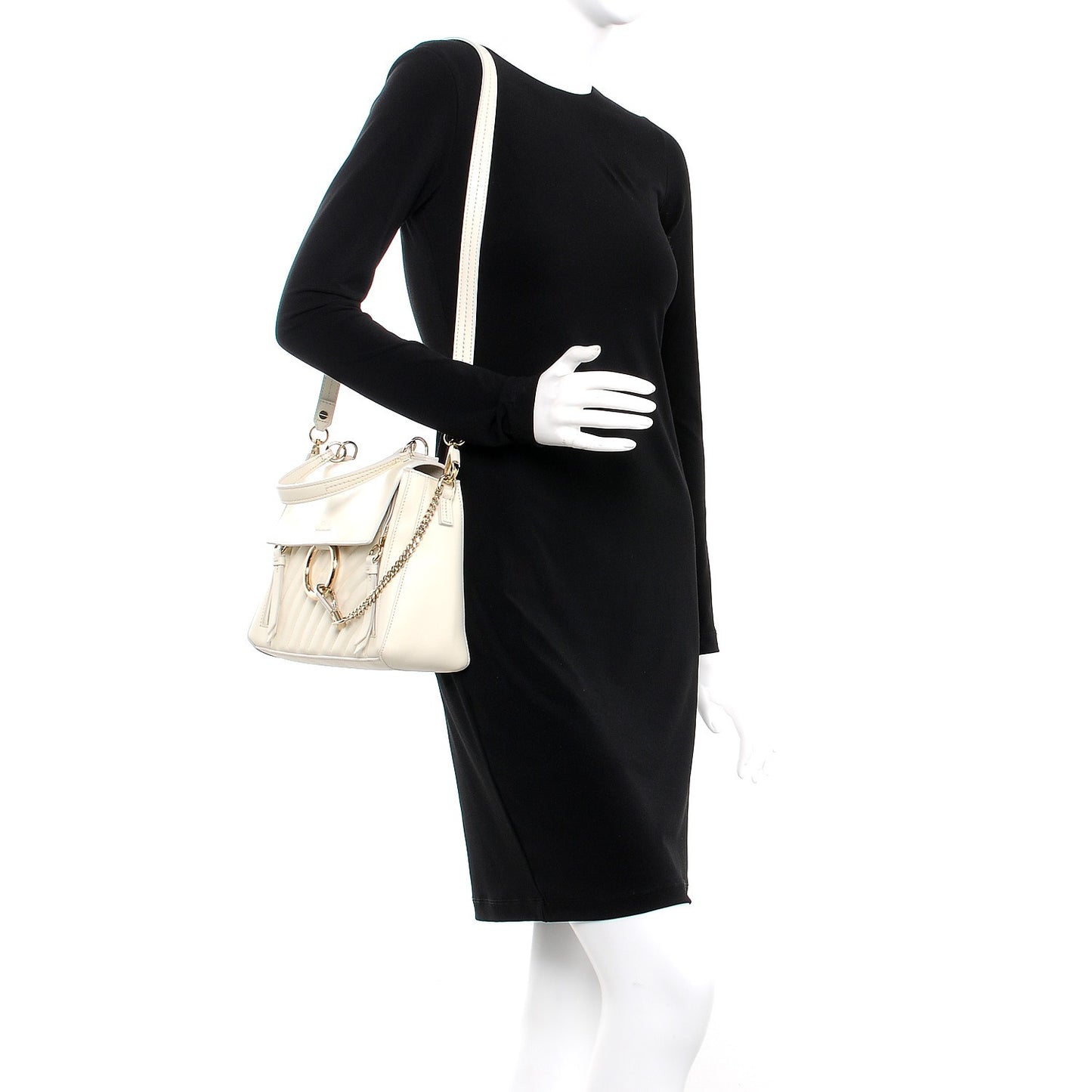 Smooth Calfskin Quilted Small Faye Day Shoulder Bag Natural White