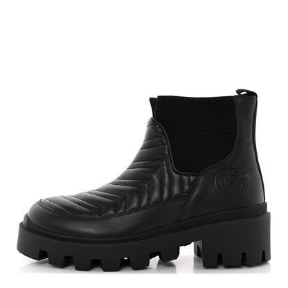 Gucci Calfskin Nappa Matelasse Frances Chelsea Boots 38.5 Black 1 of 14