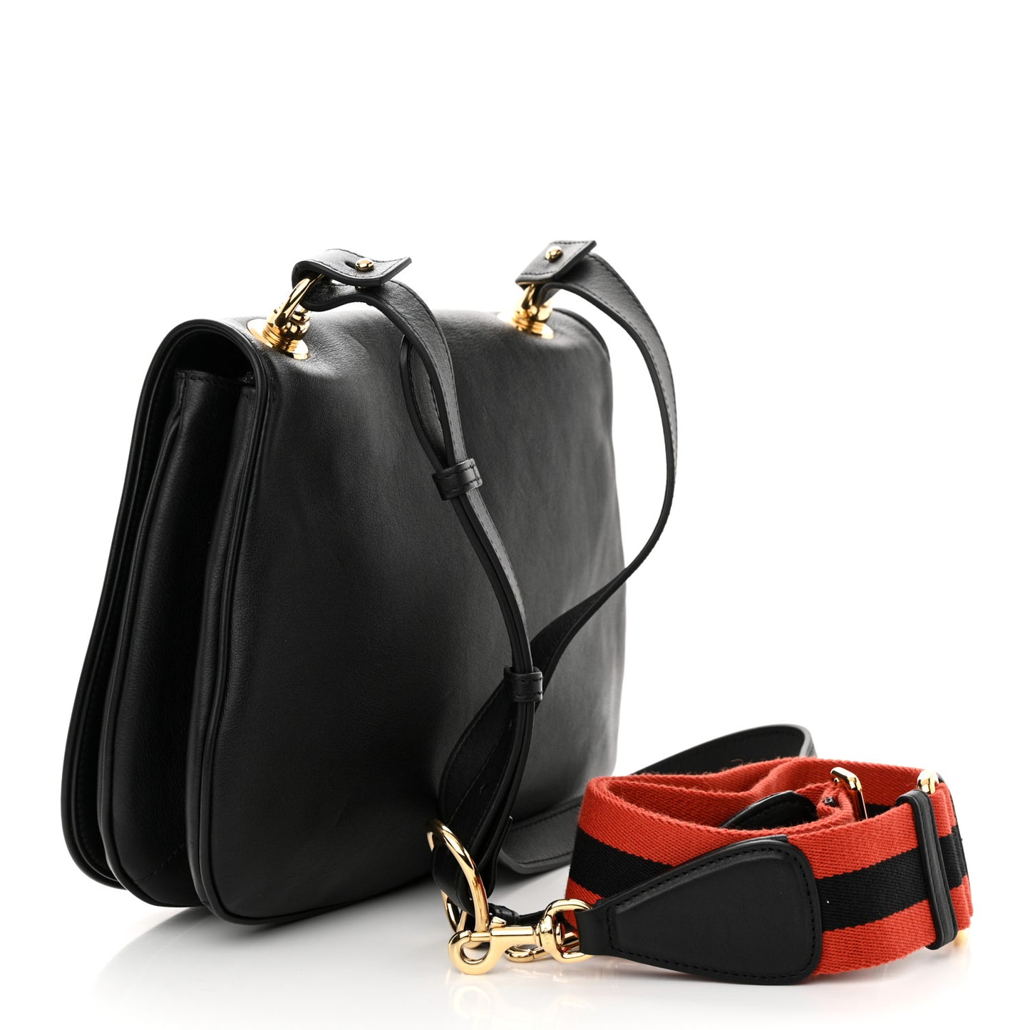 Roxy Calfskin Web Medium Blondie Shoulder Flap Bag Black