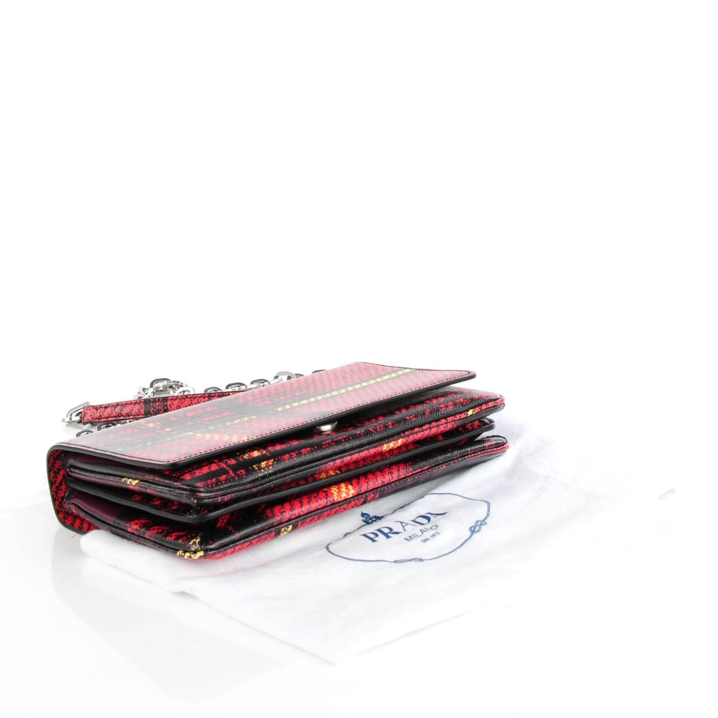 Saffiano Print Medium Tartan Shoulder Bag Rosso Dis Tartan