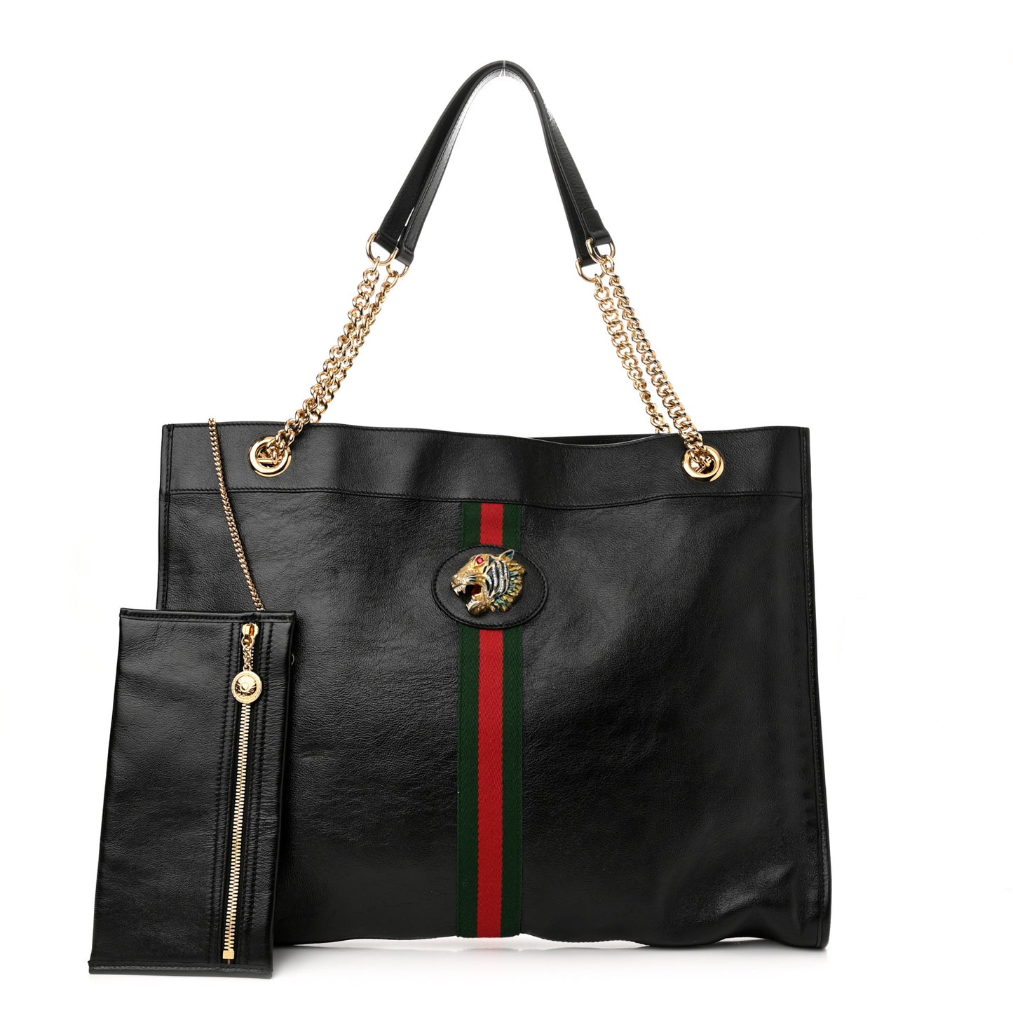 Calfskin Large Rajah Chain Tote Black
