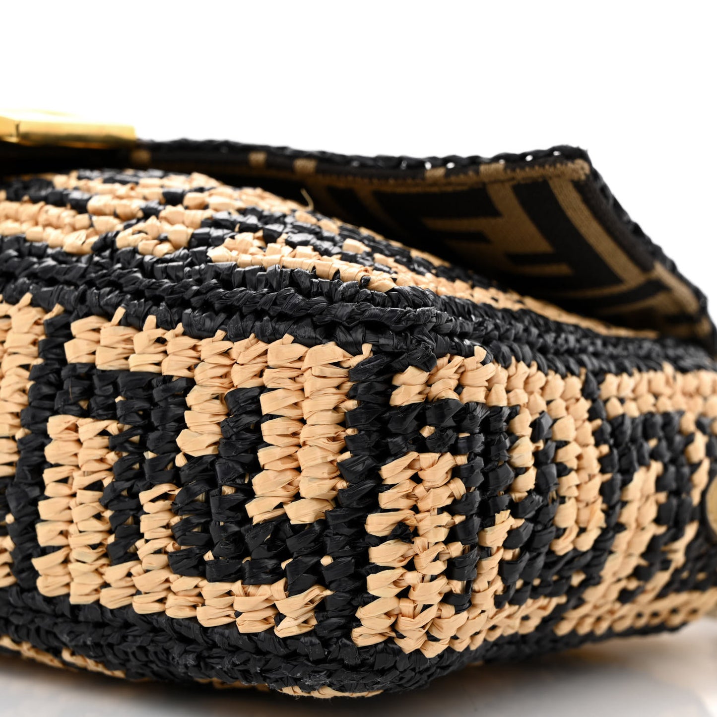 Raffia Vitello Grace FF Crochet Baguette Natural Black Paglia