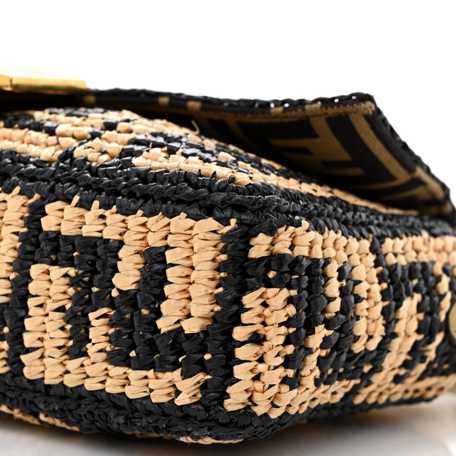 Fendi Raffia Vitello Grace FF Crochet Baguette Natural Black Paglia 10 of 10