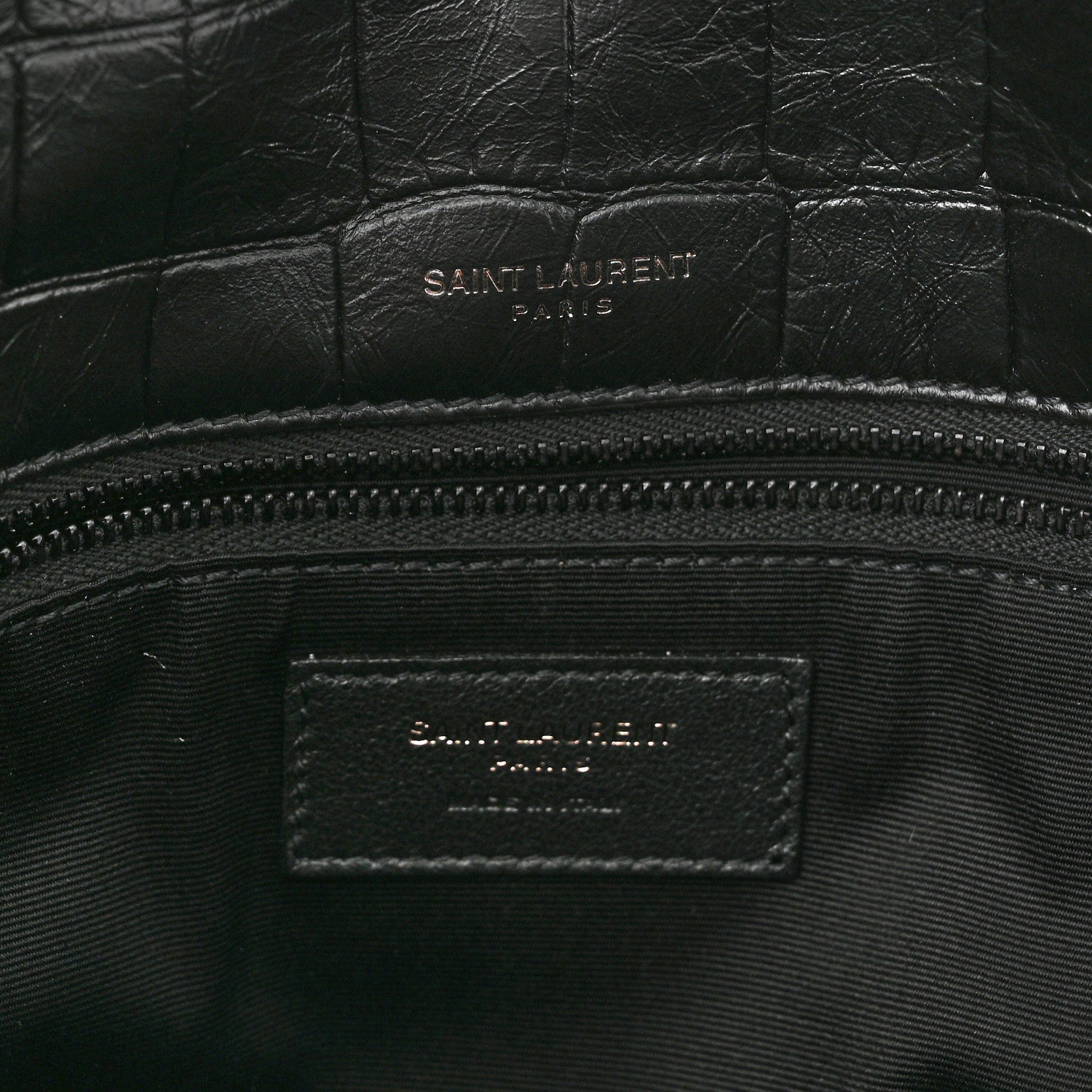 Saint Laurent Crinkled Calfskin Crocodile Embossed Monogram Medium Niki Chain Satchel Black 6 of 10