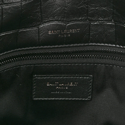 Saint Laurent Crinkled Calfskin Crocodile Embossed Monogram Medium Niki Chain Satchel Black 6 of 10