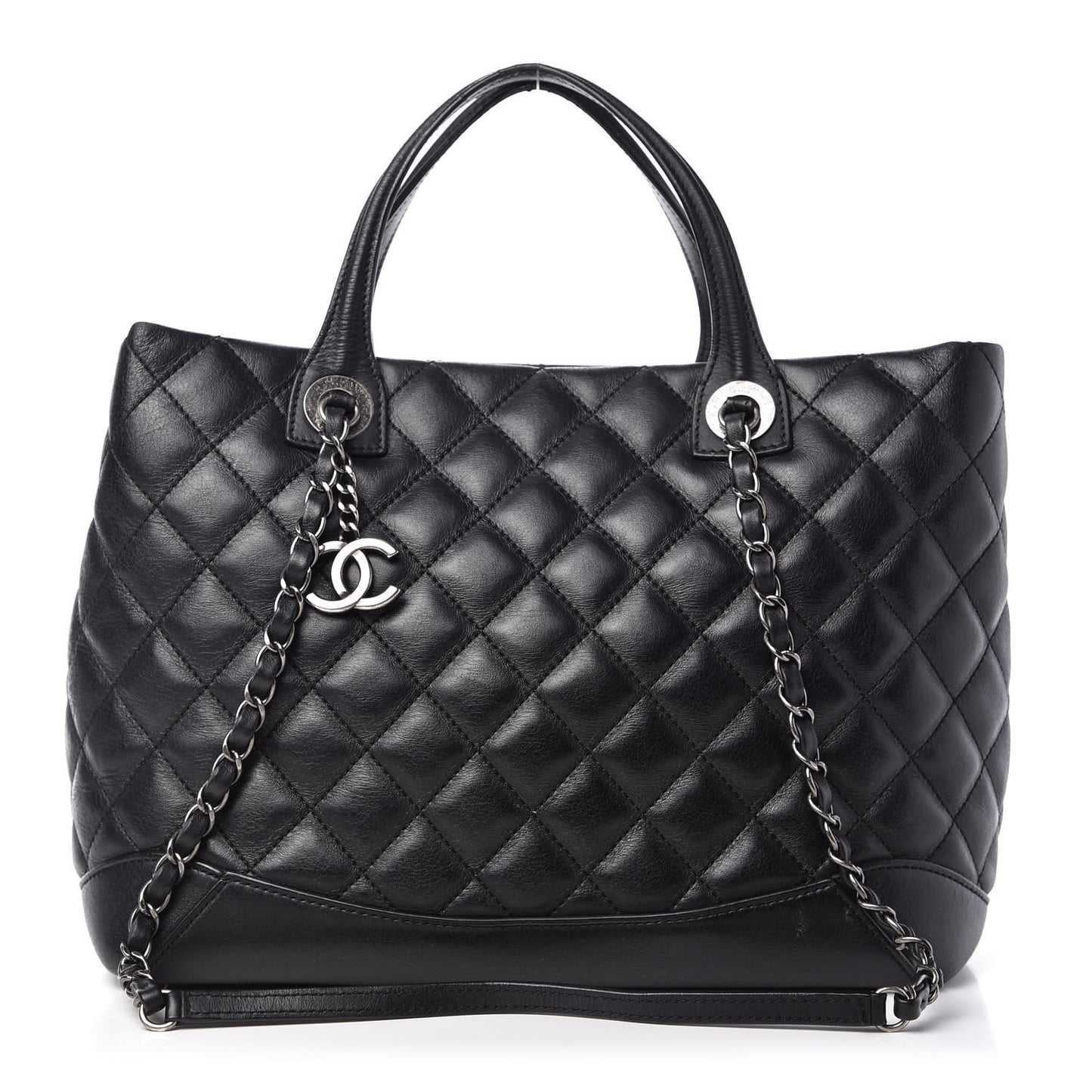 Calfskin Quilted Small Easy Shopping Tote Black