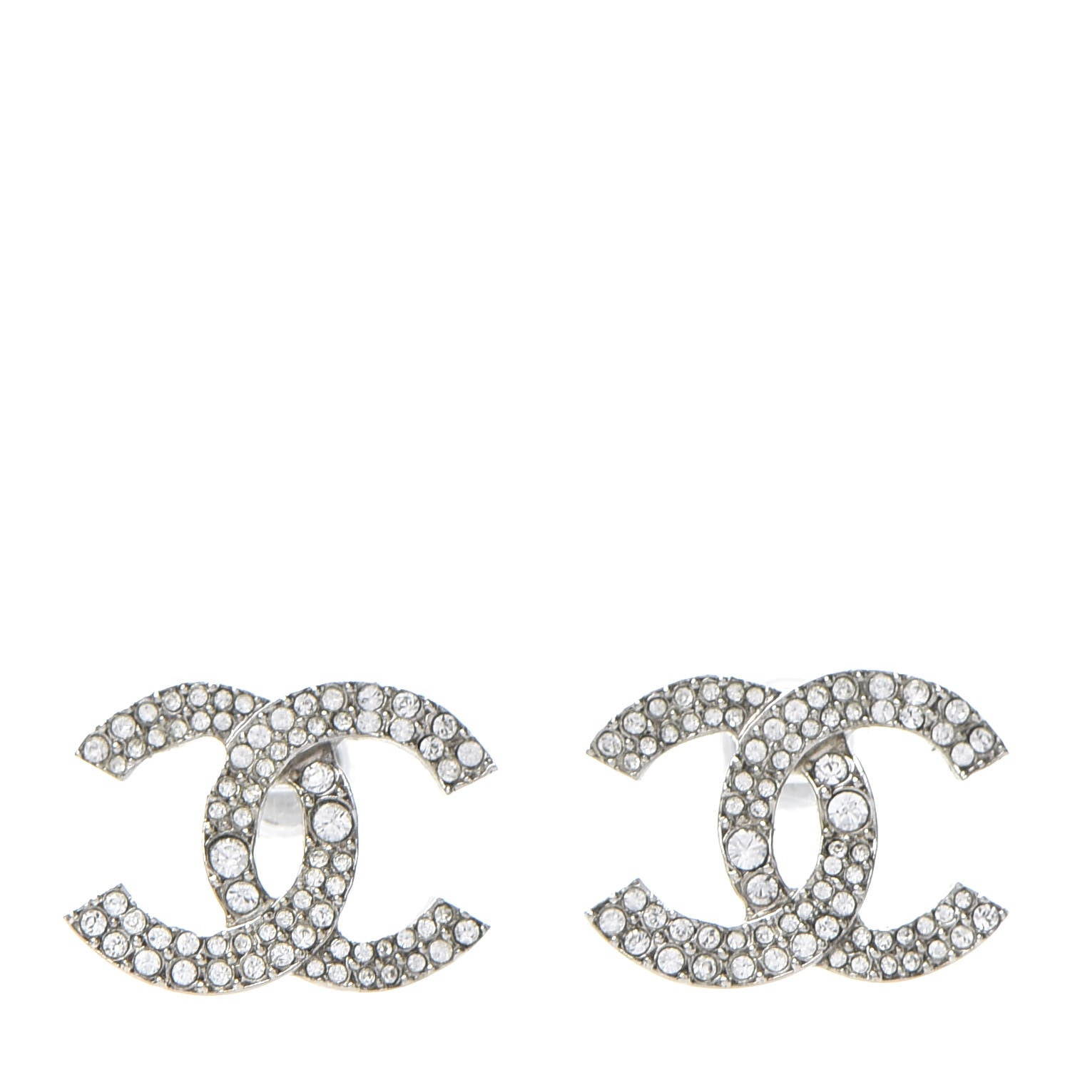 Chanel Crystal Large CC Earrings Silver 1 of 5