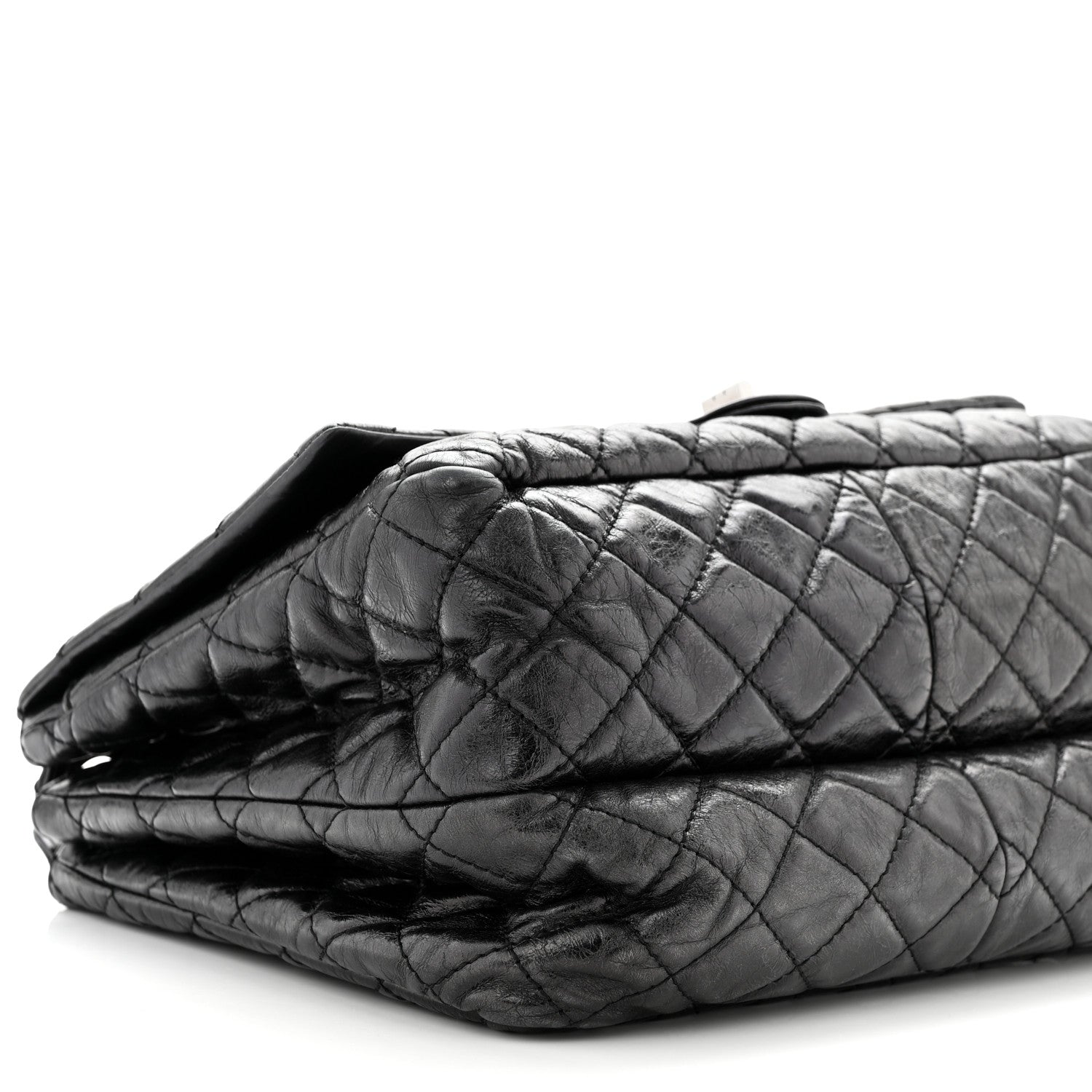 Chanel Metallic Aged Calfskin Quilted Reissue 2.55 Accordion Flap Black 9 of 11