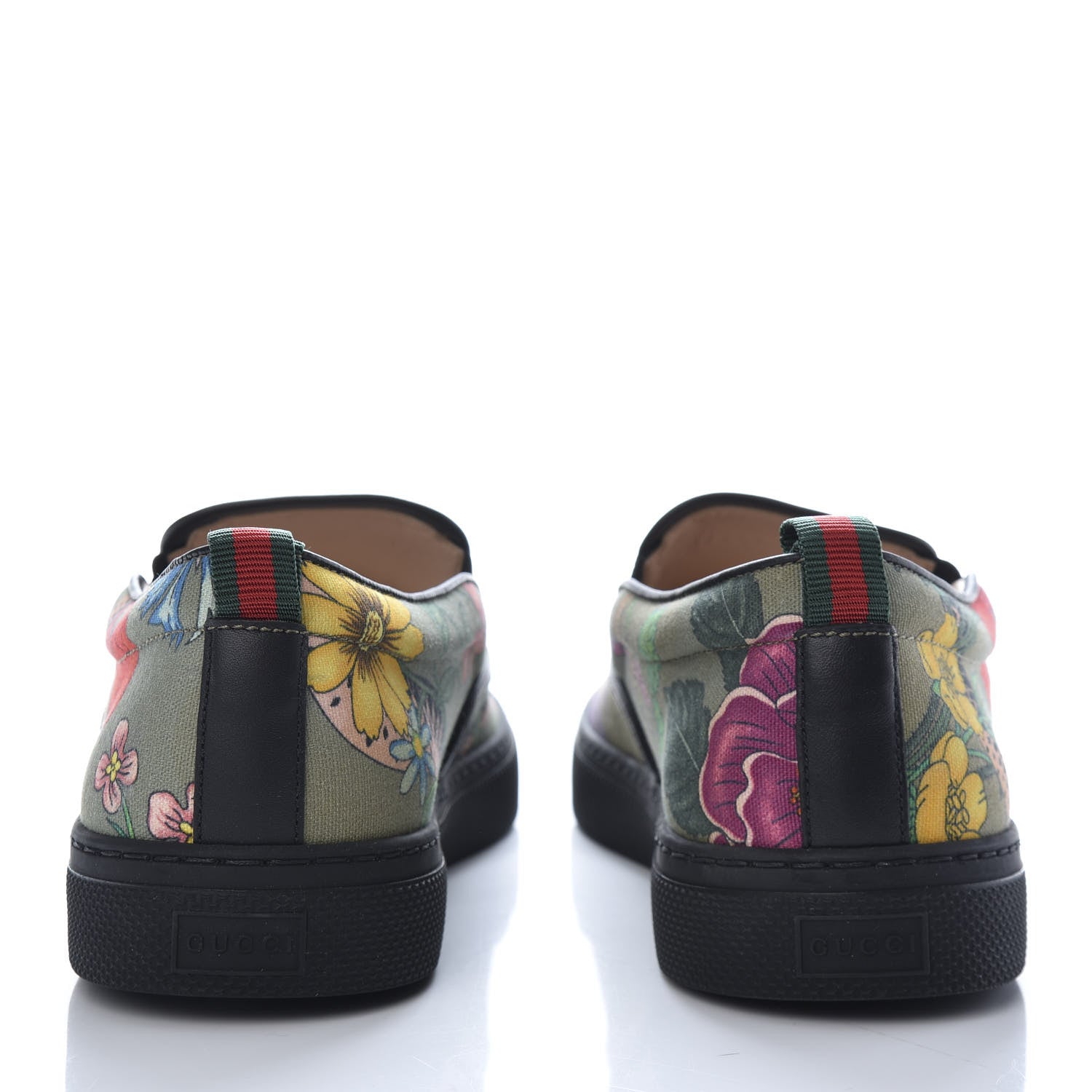 Gucci Canvas Miro Soft Calfskin Web Floral Snake Print Mens Dublin Slip On Sneakers 8 Militare Multicolor Black 7 of 11