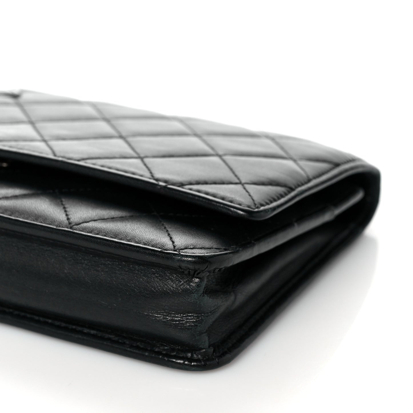 Calfskin Quilted Cambon Wallet On Chain WOC Black