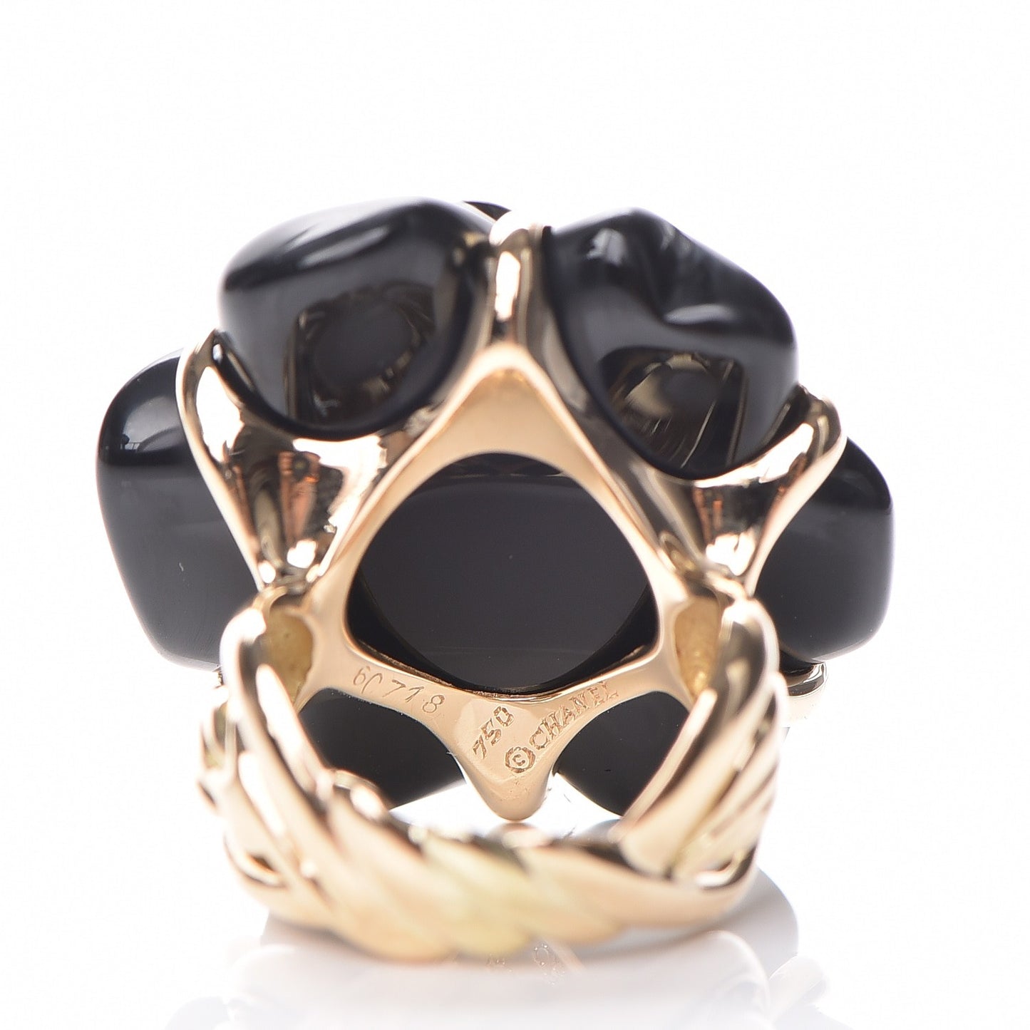 18K Yellow Gold Ceramic Camellia Cachlonj Ring 6 Black