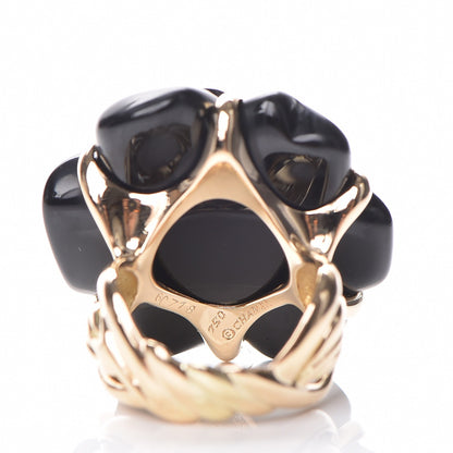 Chanel 18K Yellow Gold Ceramic Camellia Cachlonj Ring 6 Black 6 of 7