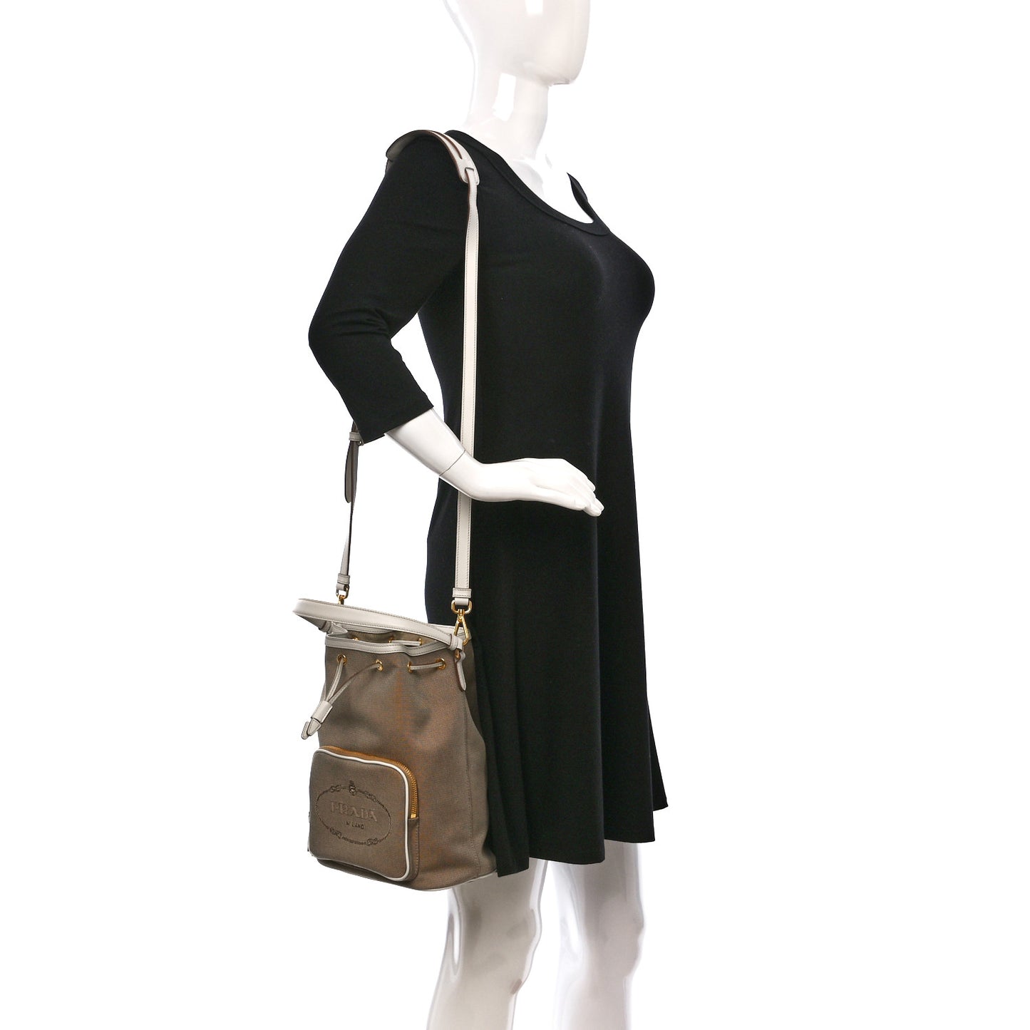 Raffia Canvas Striped Mini Bucket Bag Red White Corda Talco